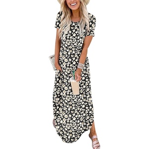 image:imageANRABESS Womens Summer Maxi Dress Short Sleeve Casual Sundress with PocketsFloral Black
