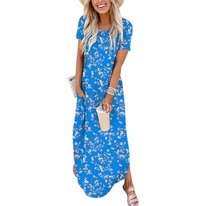 image:imageANRABESS Womens Summer Maxi Dress Short Sleeve Casual Sundress with PocketsFloral Blue White Pink