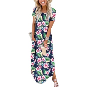 image:imageANRABESS Womens Summer Maxi Dress Short Sleeve Casual Sundress with PocketsFloral Green Pink