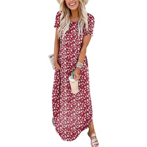 image:imageANRABESS Womens Summer Maxi Dress Short Sleeve Casual Sundress with PocketsFloral Red
