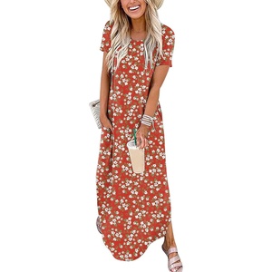 image:imageANRABESS Womens Summer Maxi Dress Short Sleeve Casual Sundress with PocketsFloral Red White