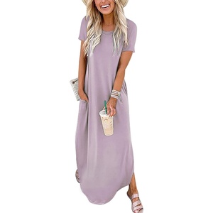 image:imageANRABESS Womens Summer Maxi Dress Short Sleeve Casual Sundress with PocketsLilac