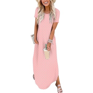 image:imageANRABESS Womens Summer Maxi Dress Short Sleeve Casual Sundress with PocketsPink White Dot