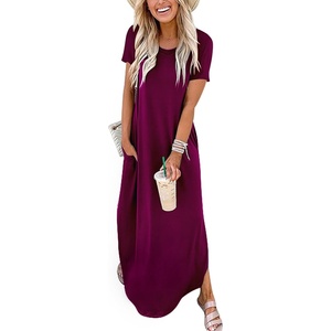 image:imageANRABESS Womens Summer Maxi Dress Short Sleeve Casual Sundress with PocketsPurple