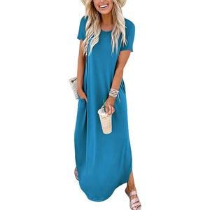 image:imageANRABESS Womens Summer Maxi Dress Short Sleeve Casual Sundress with PocketsSky