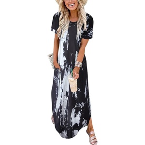 image:imageANRABESS Womens Summer Maxi Dress Short Sleeve Casual Sundress with PocketsTie Dye Black