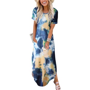 image:imageANRABESS Womens Summer Maxi Dress Short Sleeve Casual Sundress with PocketsTie Dye Orange