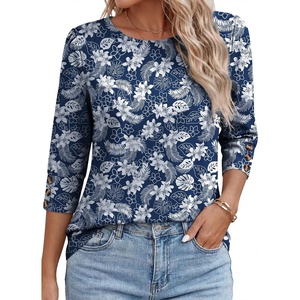 image:imageANRABESS Womens Tops 34 Sleeve Fall Business Casual BlousesDeep Blue White Floral