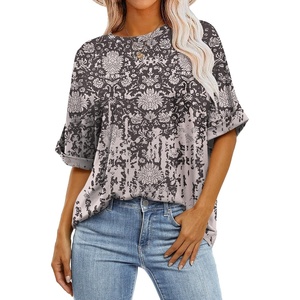 image:imageANRABESS Womens Tops Summer Short Sleeve Oversized T Shirts 2026Floral Black Print