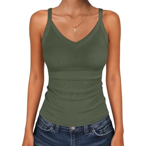 image:imageANRABESS Womens V Neck Tank Top Ribbed Knit Summer Casual CamisoleArmy Green
