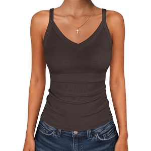 image:imageANRABESS Womens V Neck Tank Top Ribbed Knit Summer Casual CamisoleCoffee