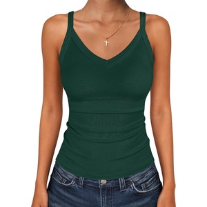 image:imageANRABESS Womens V Neck Tank Top Ribbed Knit Summer Casual CamisoleDeep Green