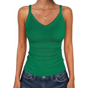 image:imageANRABESS Womens V Neck Tank Top Ribbed Knit Summer Casual CamisoleGreen