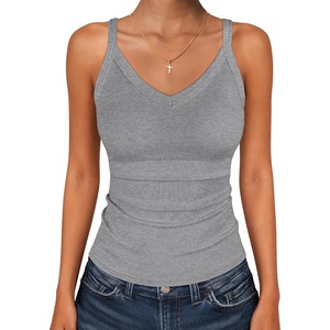 image:imageANRABESS Womens V Neck Tank Top Ribbed Knit Summer Casual CamisoleGrey