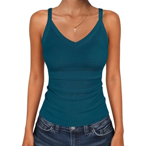 image:imageANRABESS Womens V Neck Tank Top Ribbed Knit Summer Casual CamisoleIndigo