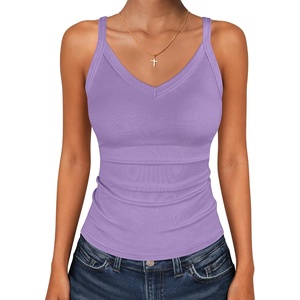 image:imageANRABESS Womens V Neck Tank Top Ribbed Knit Summer Casual CamisoleLight Purple