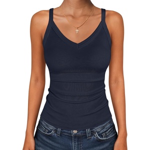 image:imageANRABESS Womens V Neck Tank Top Ribbed Knit Summer Casual CamisoleNavy Blue