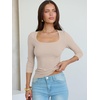 image:imageANRABESS Womens 34 Sleeve Tops Scoop Neck Fitted Ribbed Tee ShirtsBeige