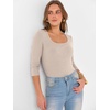 image:imageANRABESS Womens 34 Sleeve Tops Scoop Neck Fitted Ribbed Tee ShirtsBeige