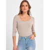 image:imageANRABESS Womens 34 Sleeve Tops Scoop Neck Fitted Ribbed Tee ShirtsBeige