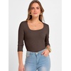 image:imageANRABESS Womens 34 Sleeve Tops Scoop Neck Fitted Ribbed Tee ShirtsCoffee