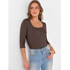image:imageANRABESS Womens 34 Sleeve Tops Scoop Neck Fitted Ribbed Tee ShirtsCoffee