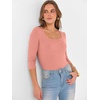 image:imageANRABESS Womens 34 Sleeve Tops Scoop Neck Fitted Ribbed Tee ShirtsCoral
