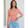 image:imageANRABESS Womens 34 Sleeve Tops Scoop Neck Fitted Ribbed Tee ShirtsCoral