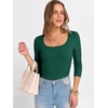 image:imageANRABESS Womens 34 Sleeve Tops Scoop Neck Fitted Ribbed Tee ShirtsDeep Green