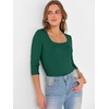image:imageANRABESS Womens 34 Sleeve Tops Scoop Neck Fitted Ribbed Tee ShirtsDeep Green