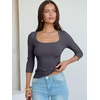 image:imageANRABESS Womens 34 Sleeve Tops Scoop Neck Fitted Ribbed Tee ShirtsDeep Grey