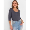image:imageANRABESS Womens 34 Sleeve Tops Scoop Neck Fitted Ribbed Tee ShirtsDeep Grey