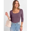 image:imageANRABESS Womens 34 Sleeve Tops Scoop Neck Fitted Ribbed Tee ShirtsDeep Purple