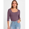 image:imageANRABESS Womens 34 Sleeve Tops Scoop Neck Fitted Ribbed Tee ShirtsDeep Purple