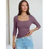 image:imageANRABESS Womens 34 Sleeve Tops Scoop Neck Fitted Ribbed Tee ShirtsDeep Purple