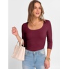 image:imageANRABESS Womens 34 Sleeve Tops Scoop Neck Fitted Ribbed Tee ShirtsDeep Red