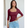 image:imageANRABESS Womens 34 Sleeve Tops Scoop Neck Fitted Ribbed Tee ShirtsDeep Red