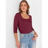 image:imageANRABESS Womens 34 Sleeve Tops Scoop Neck Fitted Ribbed Tee ShirtsDeep Red