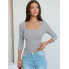 image:imageANRABESS Womens 34 Sleeve Tops Scoop Neck Fitted Ribbed Tee ShirtsGrey