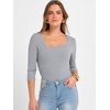 image:imageANRABESS Womens 34 Sleeve Tops Scoop Neck Fitted Ribbed Tee ShirtsGrey