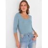 image:imageANRABESS Womens 34 Sleeve Tops Scoop Neck Fitted Ribbed Tee ShirtsGrey Blue