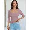 image:imageANRABESS Womens 34 Sleeve Tops Scoop Neck Fitted Ribbed Tee ShirtsGrey Pink