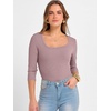 image:imageANRABESS Womens 34 Sleeve Tops Scoop Neck Fitted Ribbed Tee ShirtsGrey Pink