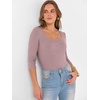 image:imageANRABESS Womens 34 Sleeve Tops Scoop Neck Fitted Ribbed Tee ShirtsGrey Pink