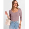 image:imageANRABESS Womens 34 Sleeve Tops Scoop Neck Fitted Ribbed Tee ShirtsGrey Pink