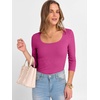 image:imageANRABESS Womens 34 Sleeve Tops Scoop Neck Fitted Ribbed Tee ShirtsHot Pink