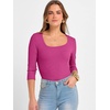 image:imageANRABESS Womens 34 Sleeve Tops Scoop Neck Fitted Ribbed Tee ShirtsHot Pink
