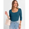 image:imageANRABESS Womens 34 Sleeve Tops Scoop Neck Fitted Ribbed Tee ShirtsIndigo