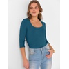 image:imageANRABESS Womens 34 Sleeve Tops Scoop Neck Fitted Ribbed Tee ShirtsIndigo