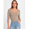 image:imageANRABESS Womens 34 Sleeve Tops Scoop Neck Fitted Ribbed Tee ShirtsKhaki